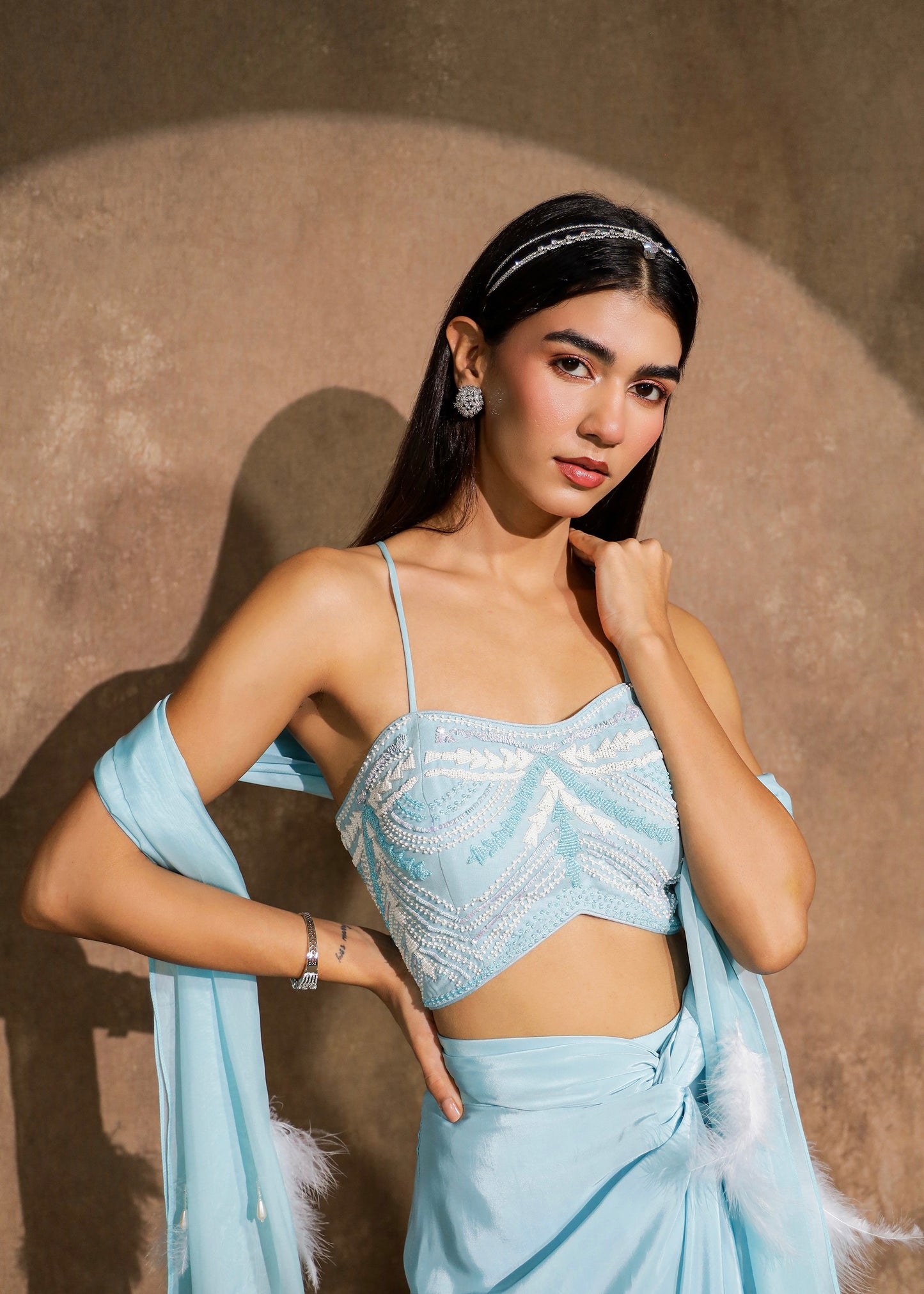 Adira Powder Blue Twisted Drape Set