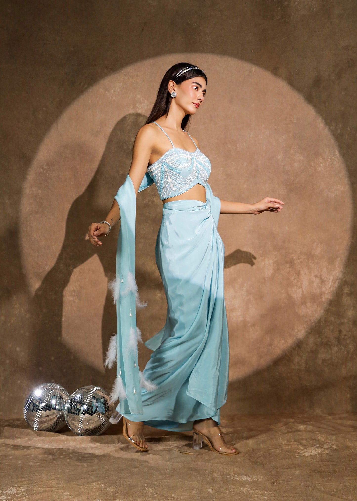 Adira Powder Blue Twisted Drape Set