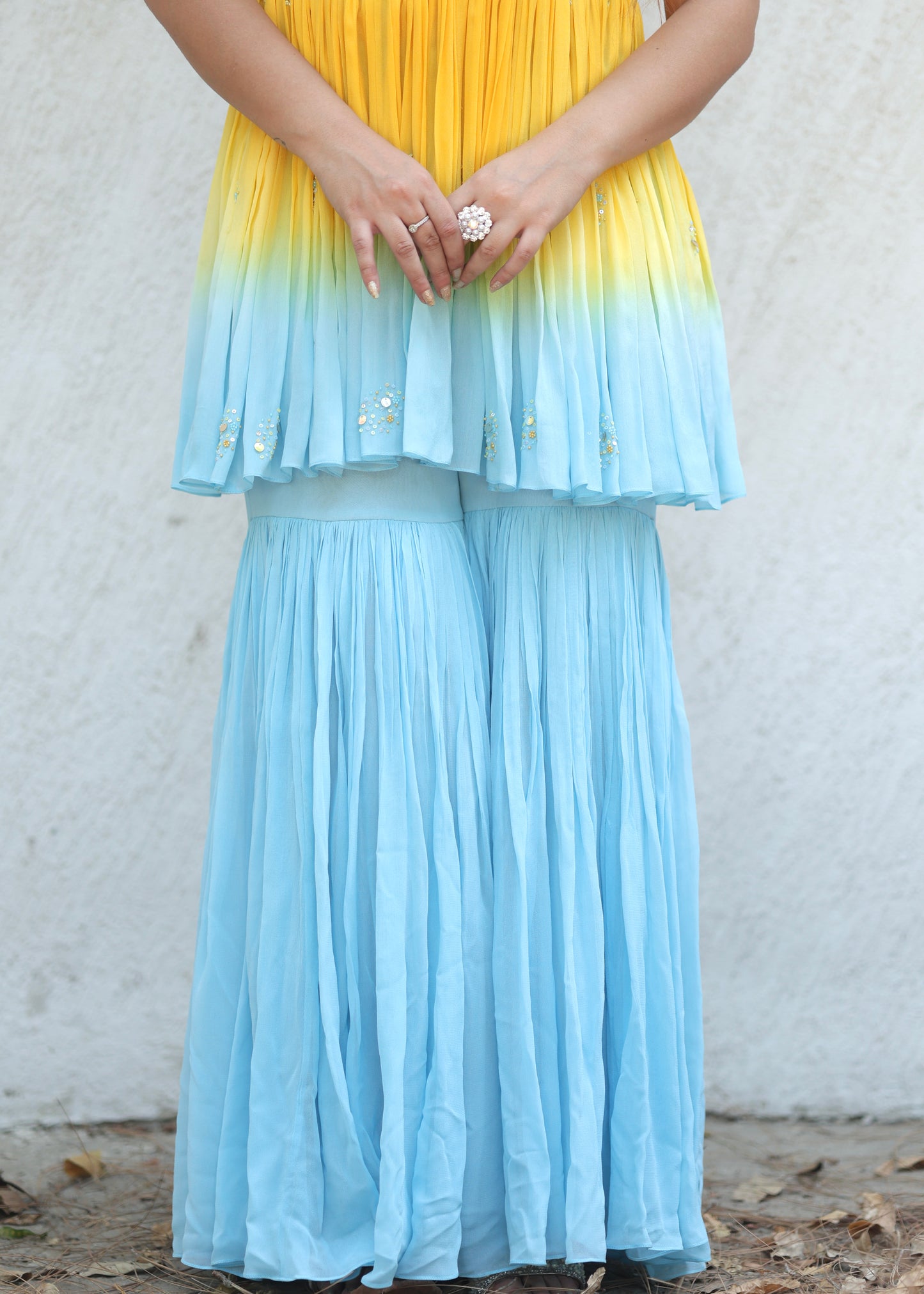 Tara Yellow Blue Ombré Anarkali Set