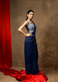 Afsaana Sapphire Blue Drape Saree