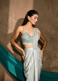 Zarh Celestial Mint Drape Saree Set