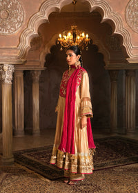 Vayu Champagne Beige Crushed Chanderi Anarkali Set