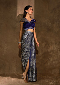 Iraa Midnight Sapphire Drape Skirt Set