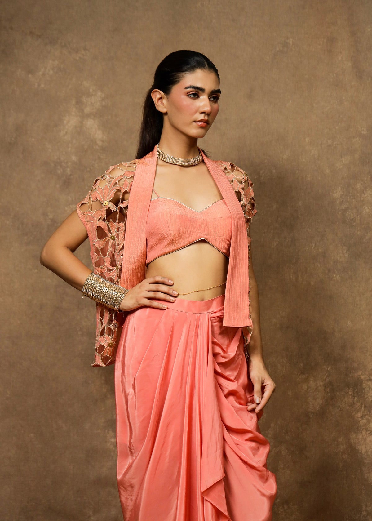Aarzoo Coral Peach Drape Set