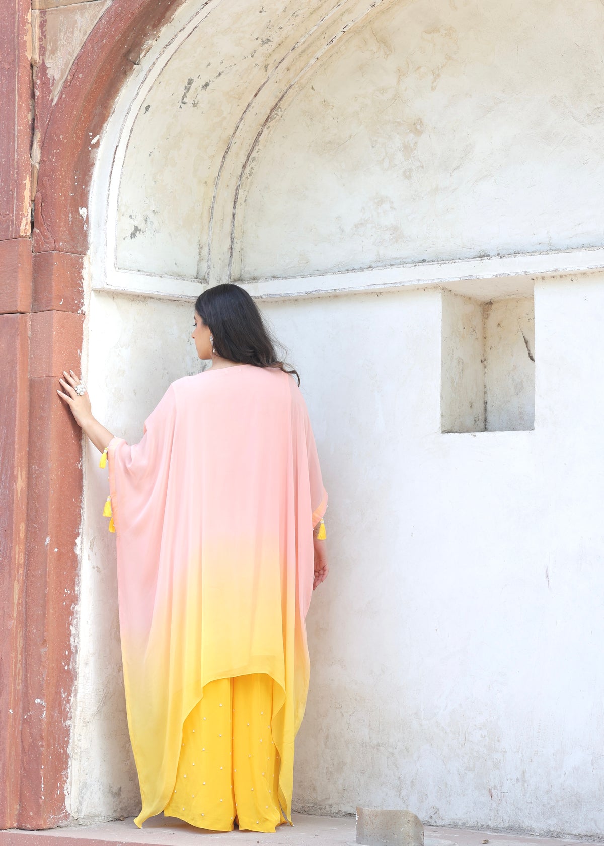 Raabta Pink Yellow Ombré Kaftan Set