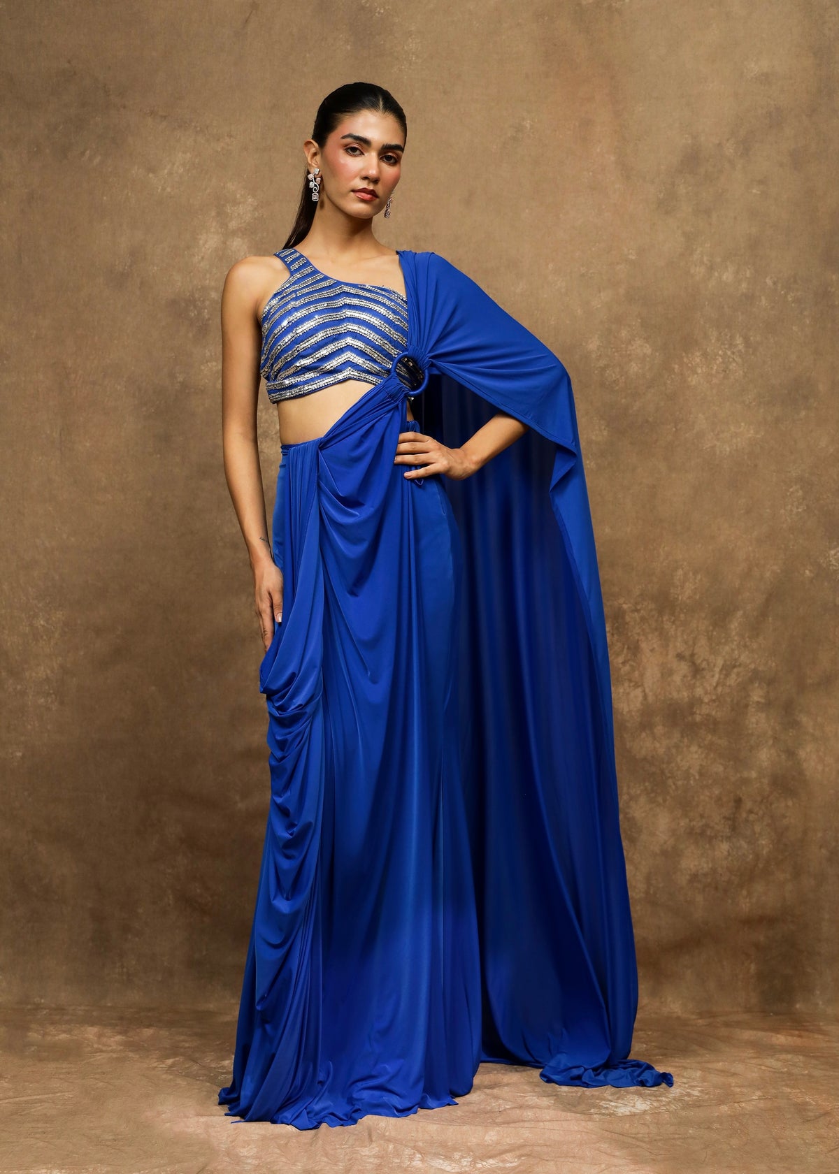 Asmira Royal Blue Fluid Drape Saree