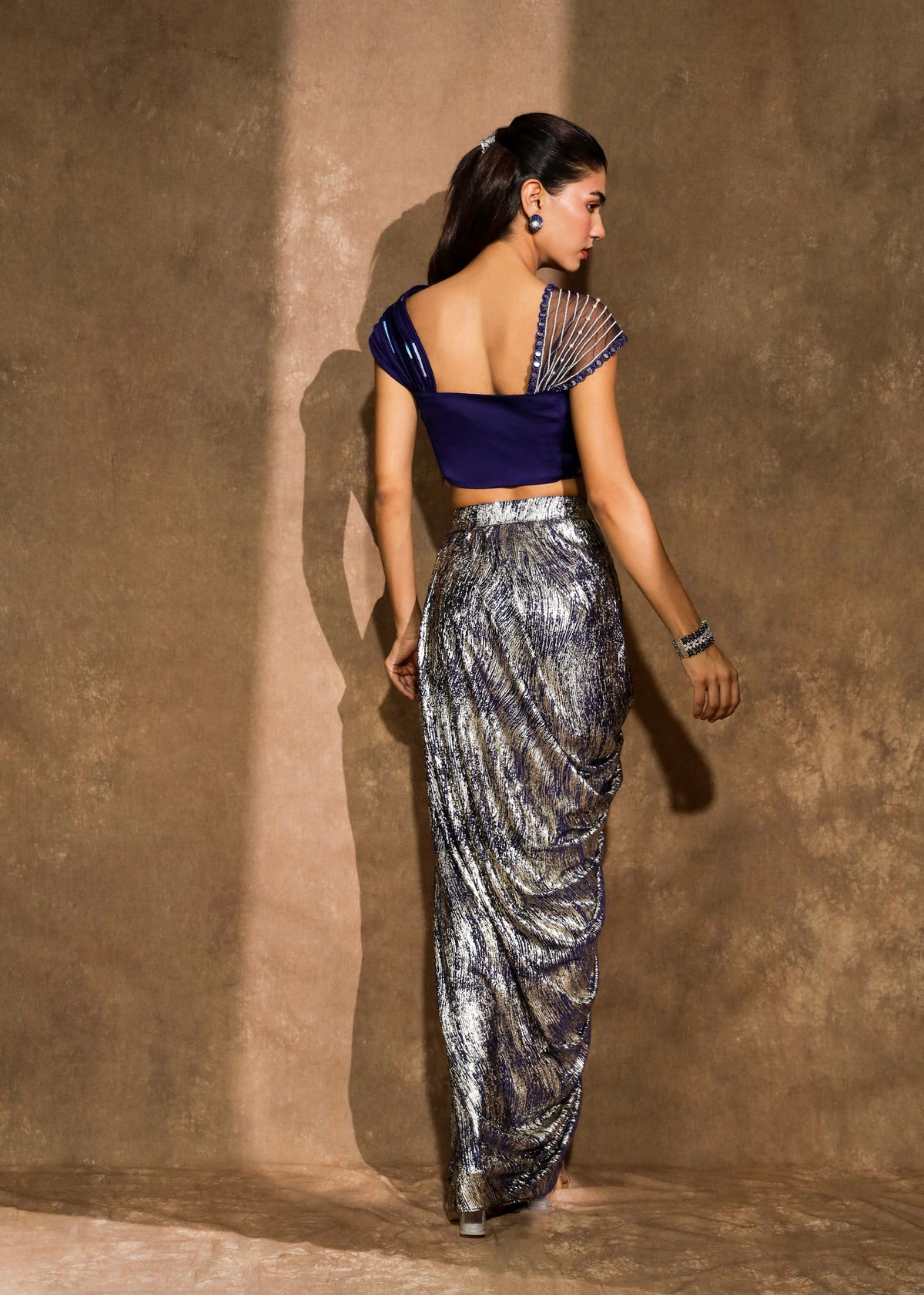 Iraa Midnight Sapphire Drape Skirt Set