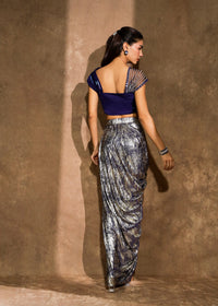 Iraa Midnight Sapphire Drape Skirt Set