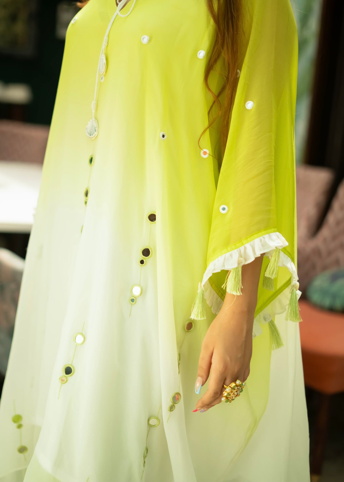 Ada Green White Ombré Kaftan Set