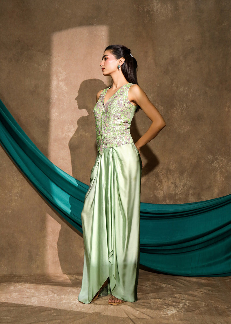 Minara Mint Green Waistcoat Set