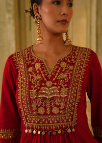Ikraah Crimson Flared Kurta Set