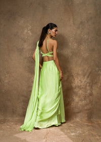 Miorah Pastel Green Drape Saree Set