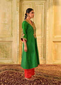 Saanjh Jade Green Raw Silk Kurta Set