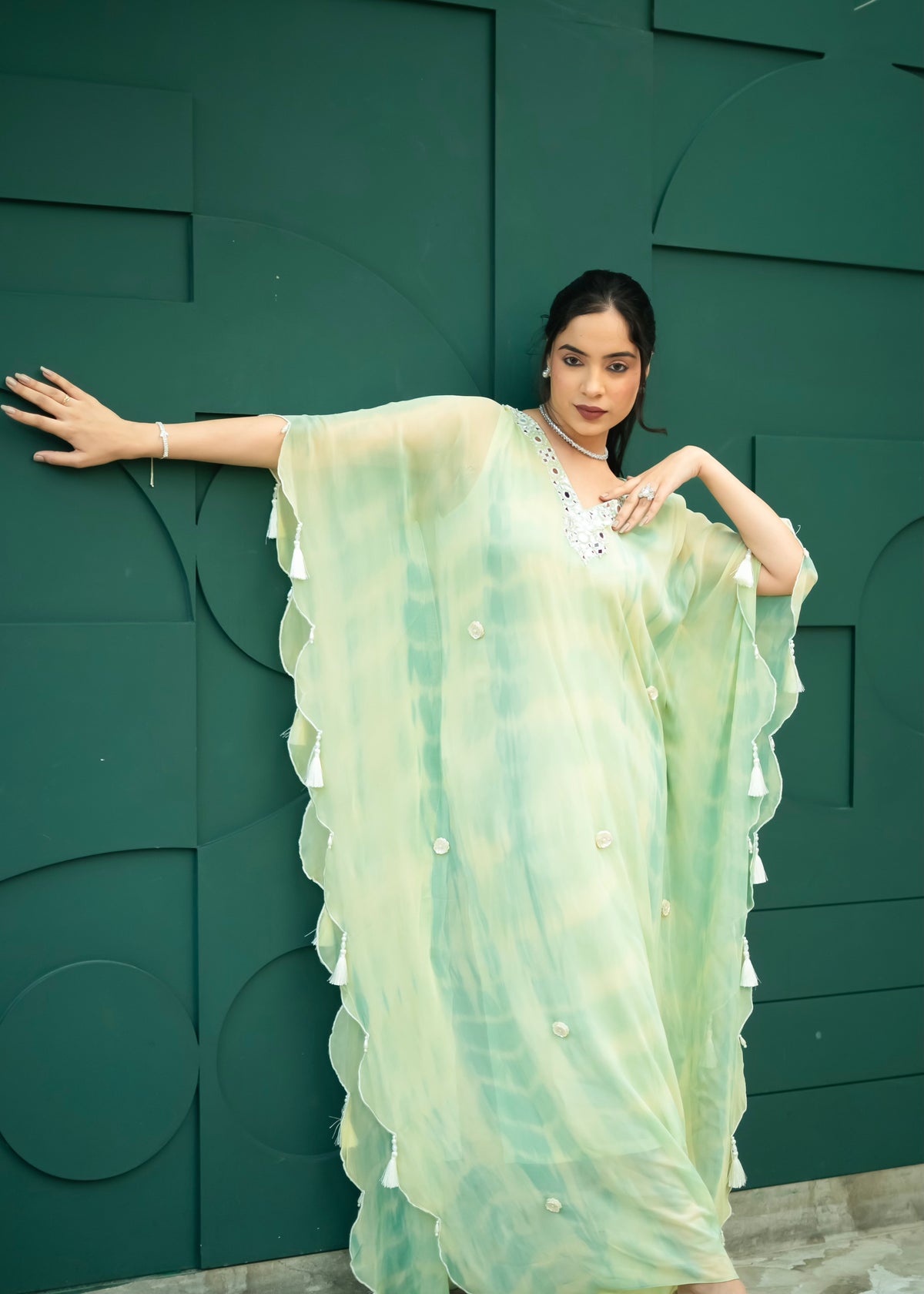 Inara Mint Green Tie & Dye Kaftan