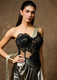Sera Black-Gold Corset Style Saree Set