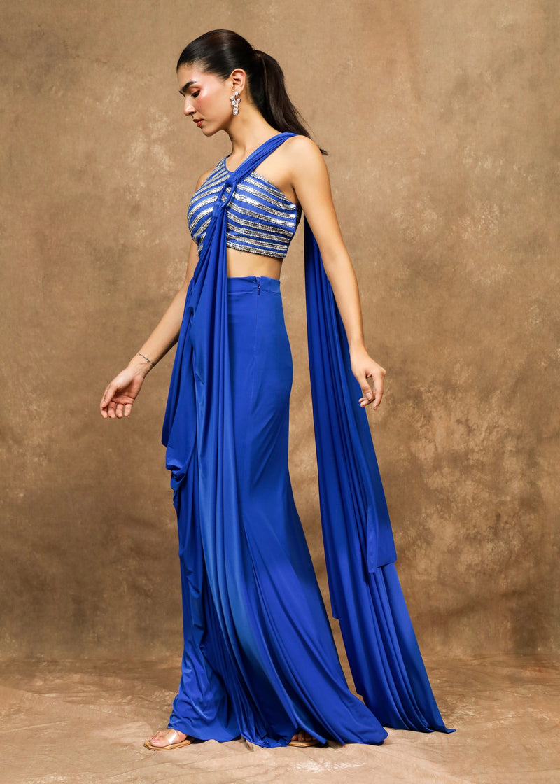 Asmira Royal Blue Fluid Drape Saree