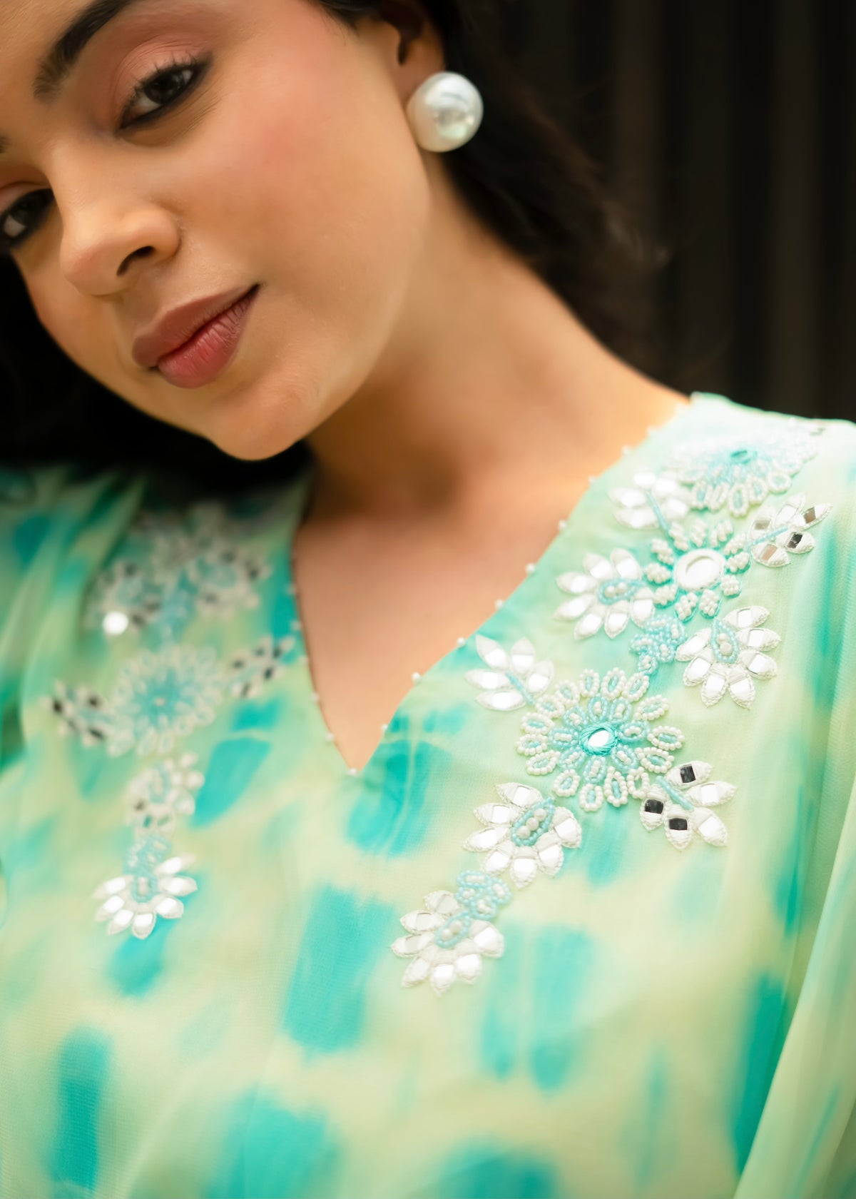 Aaina Green Tie & Dye Kaftan