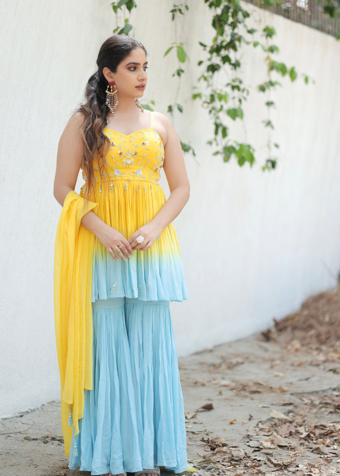 Tara Yellow Blue Ombré Anarkali Set