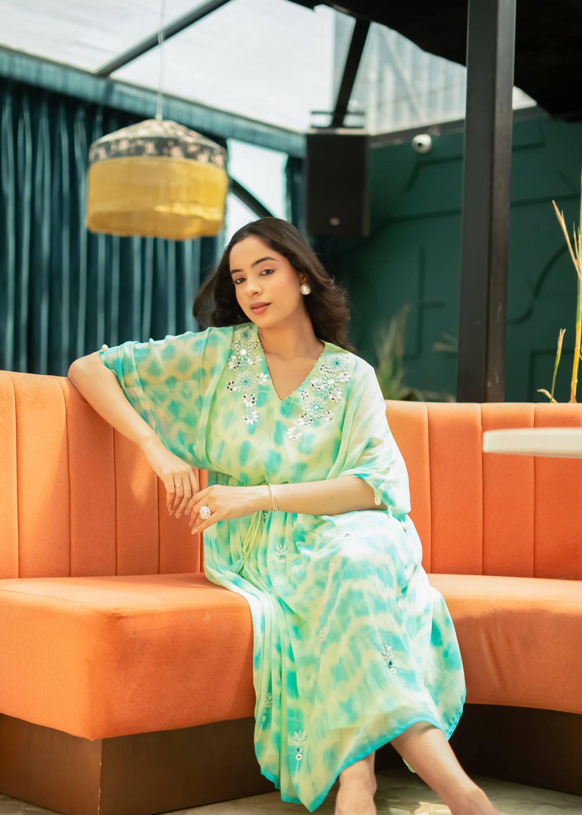 Aaina Green Tie & Dye Kaftan
