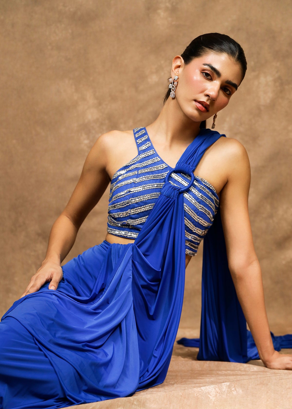 Asmira Royal Blue Fluid Drape Saree