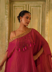 Navira Rani Pink One Shoulder Drape Set