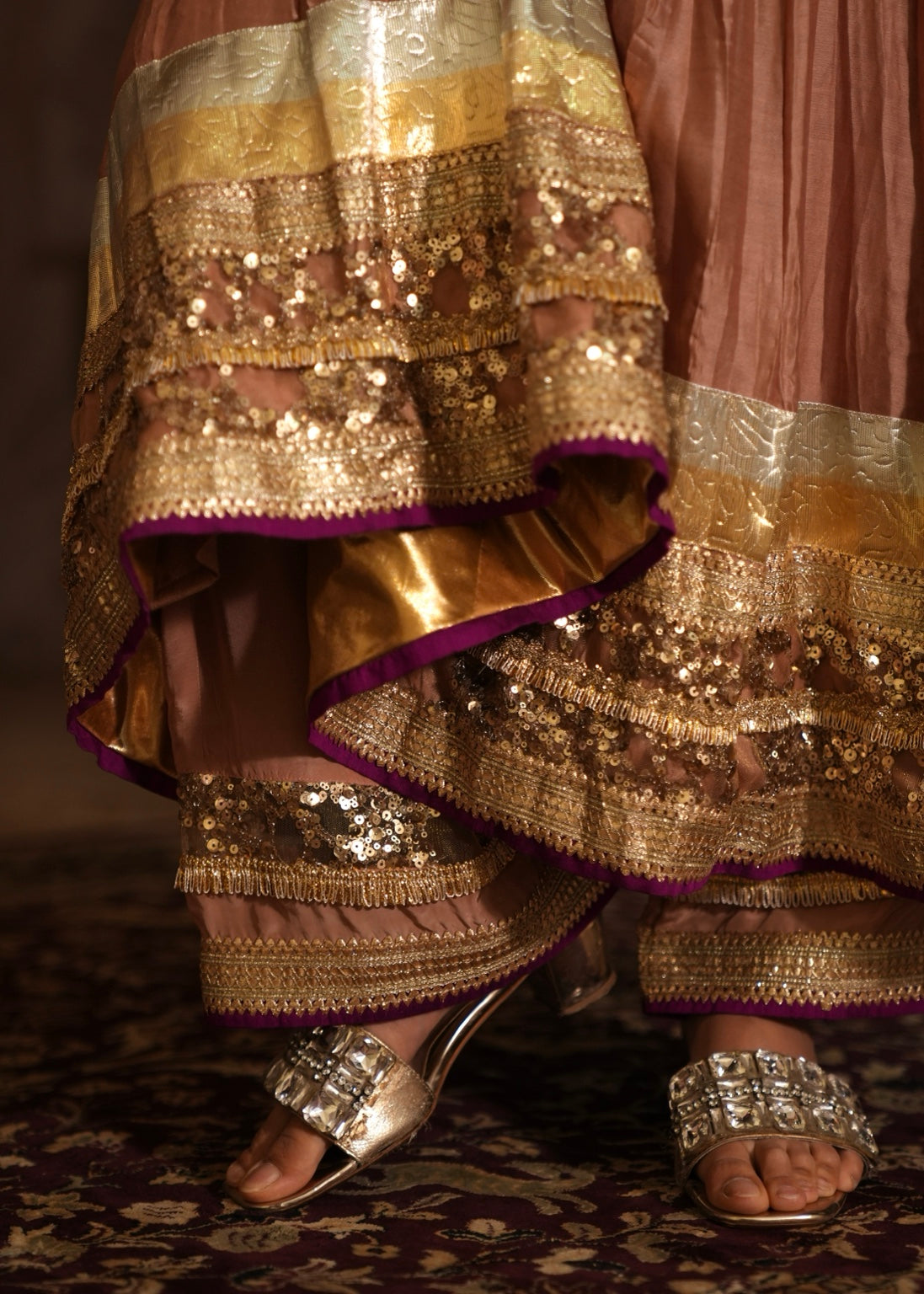 Nehmat Rose Bronze Crushed Chanderi Anarkali Set