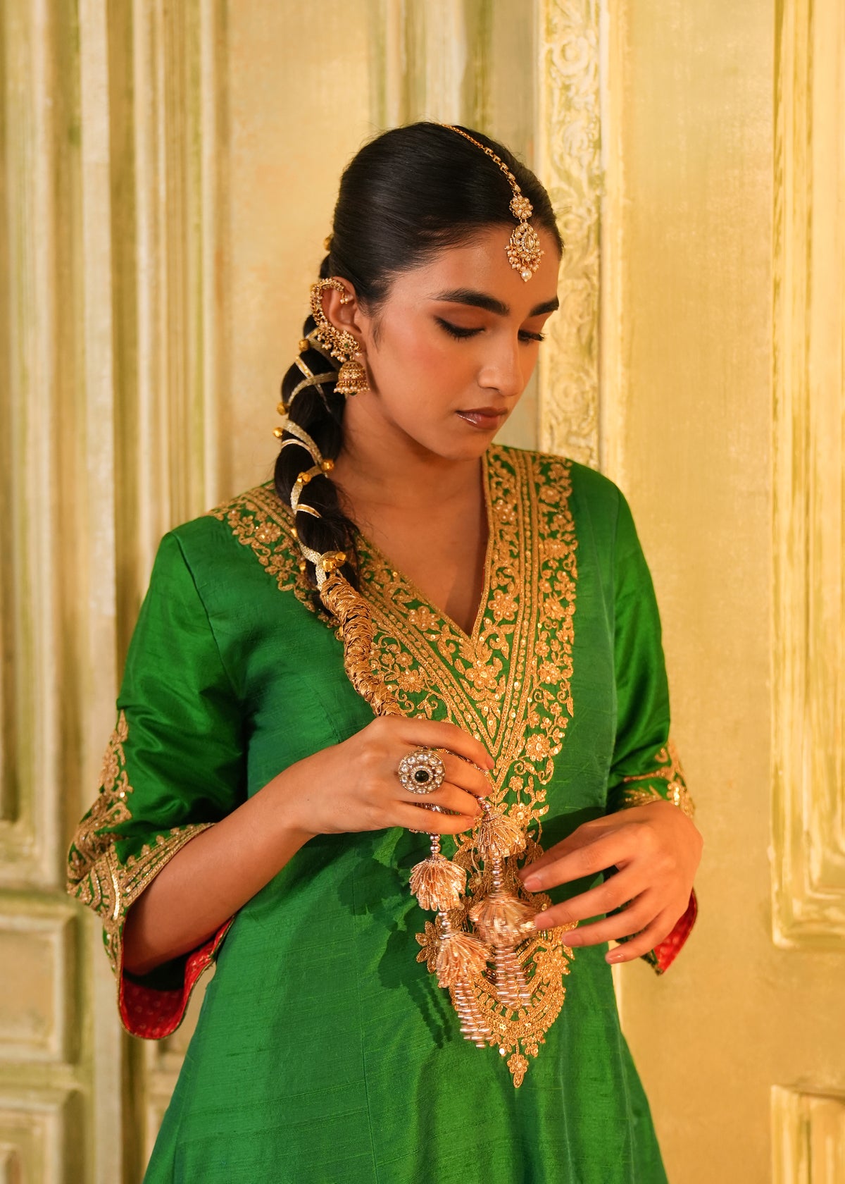 Saanjh Jade Green Raw Silk Kurta Set