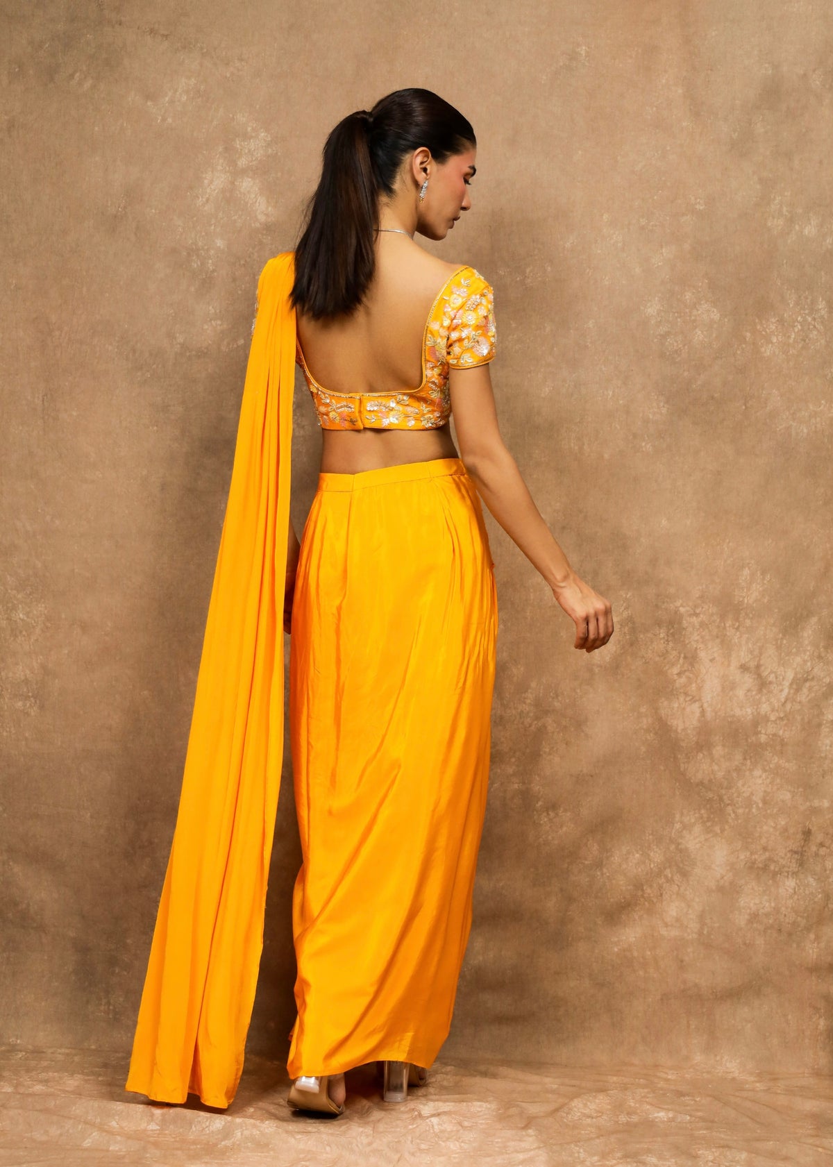 Kamli Yellow Pre-Draped Saree Set