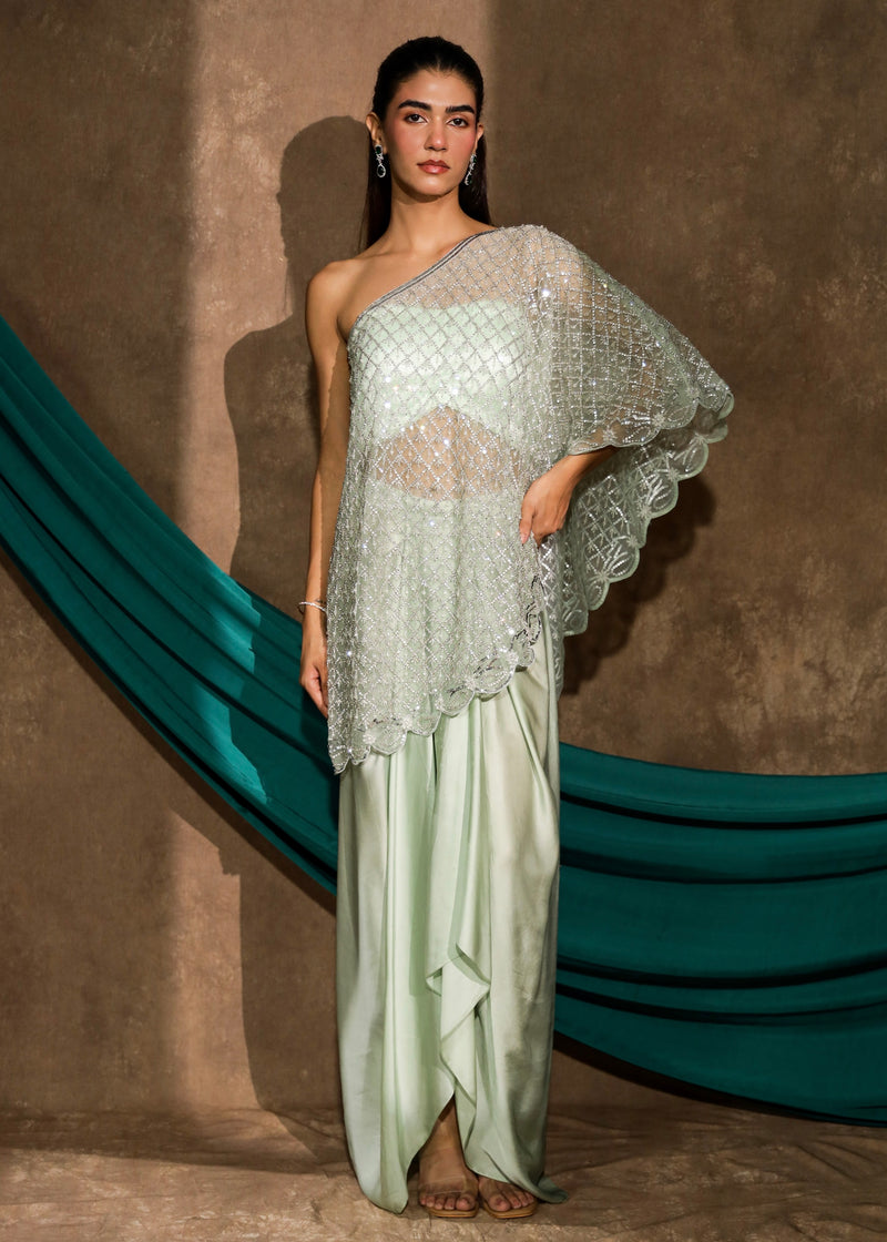 Nayrah Mint One-Shoulder Cape Set