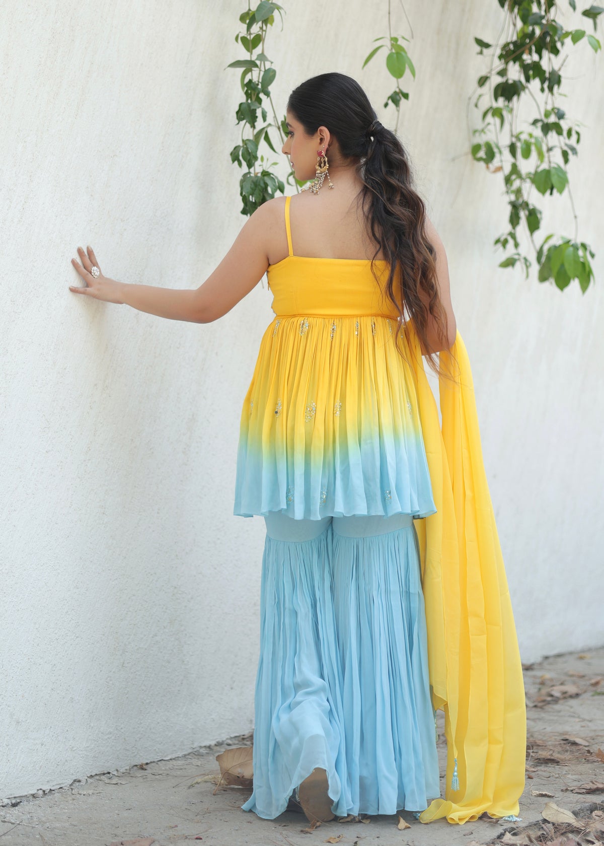 Tara Yellow Blue Ombré Anarkali Set