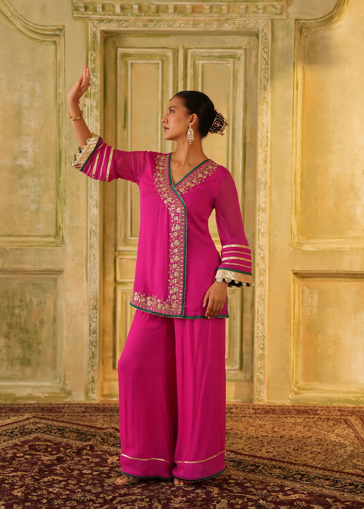 Aynur Rani Pink Angrakha Palazzo Set
