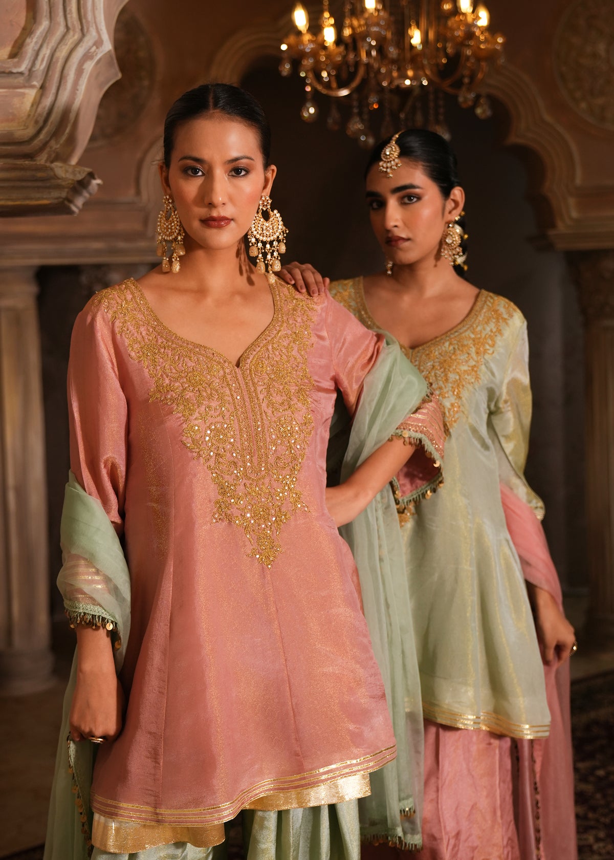 Nivasa Salmon Pink Double-Layer Anarkali Set