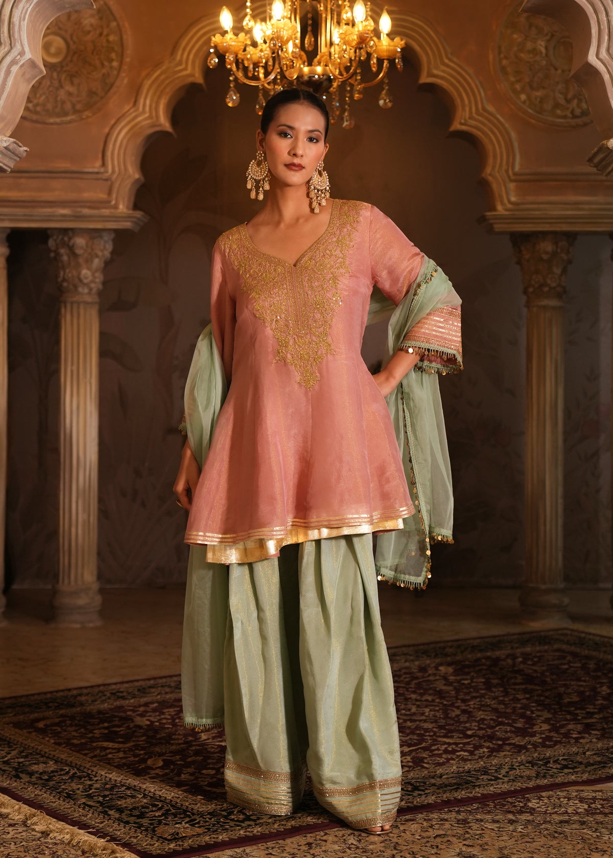Nivasa Salmon Pink Double-Layer Anarkali Set