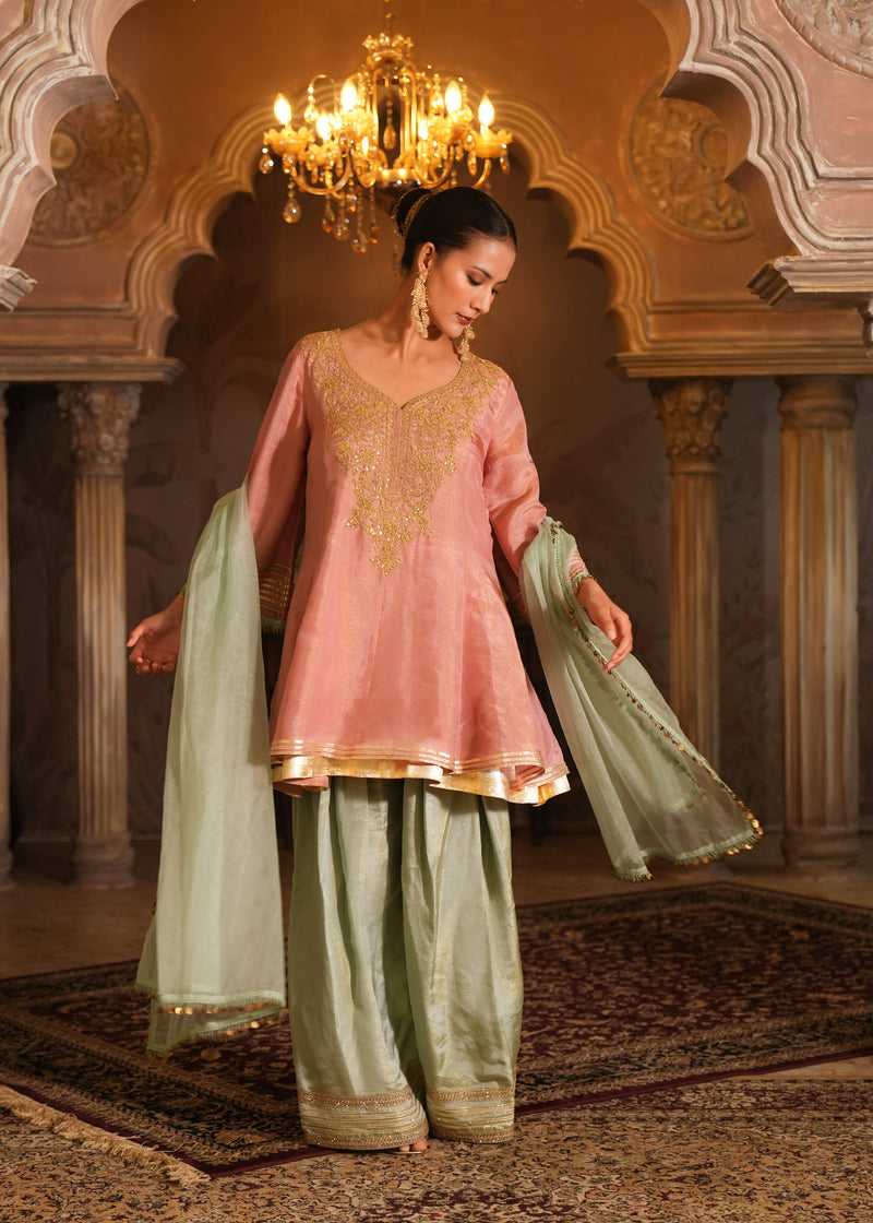 Nivasa Salmon Pink Double-Layer Anarkali Set