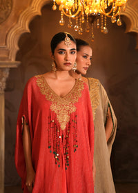Aarini Coral Rust Kaftan Drape Set