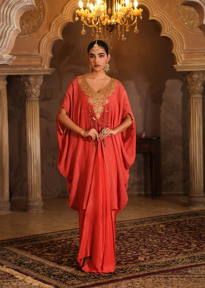 Aarini Coral Rust Kaftan Drape Set