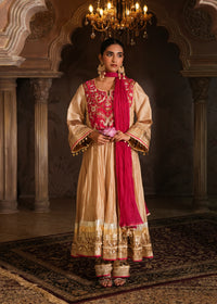 Vayu Champagne Beige Crushed Chanderi Anarkali Set