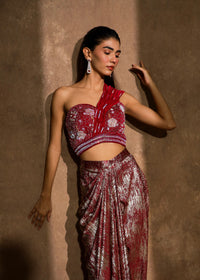 Aabra Dark Raspberry Metallic Drape Skirt Set