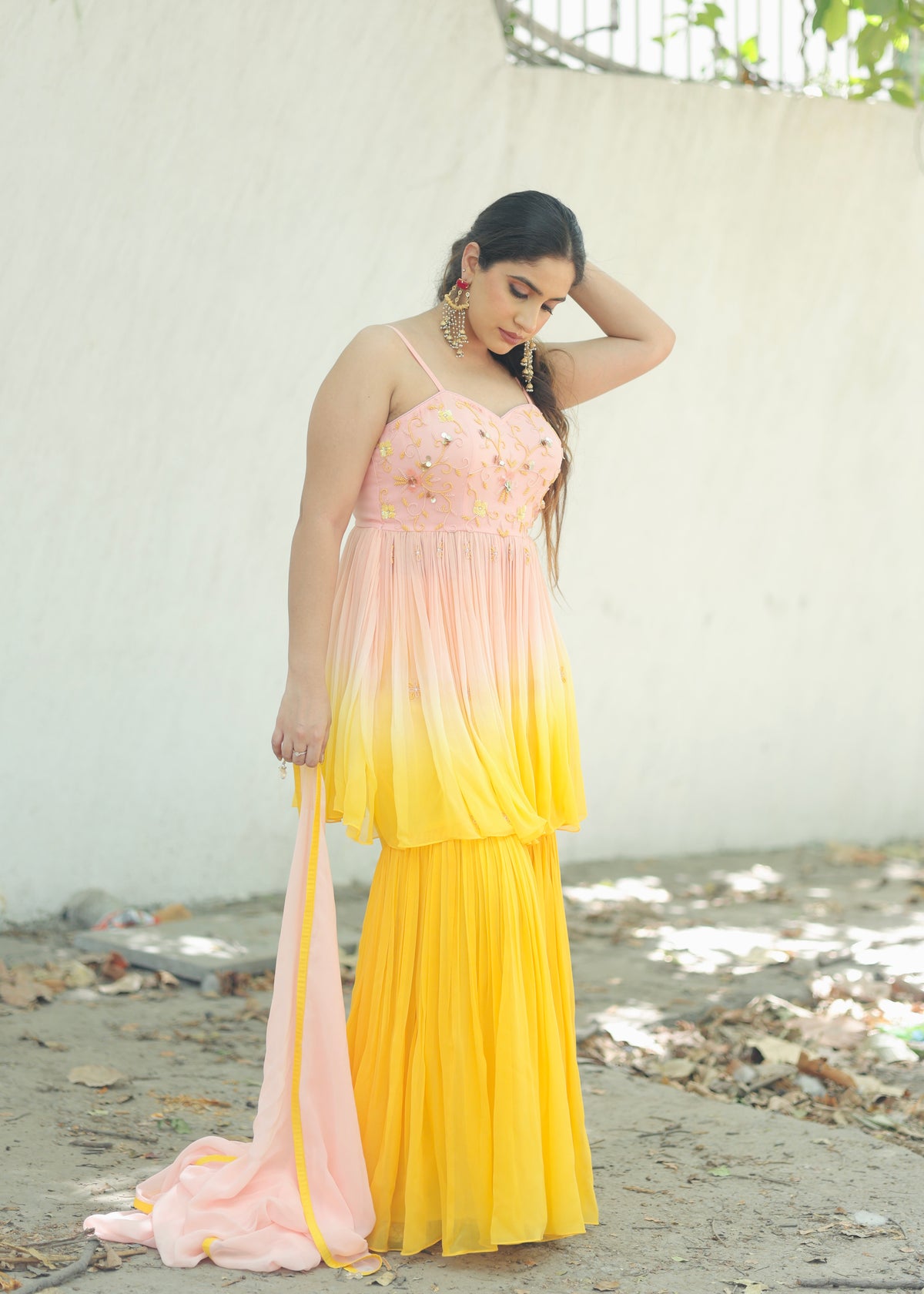 Rumi Pink Yellow Ombré Anarkali Set