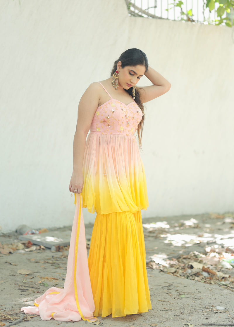 Rumi Pink Yellow Ombré Anarkali Set