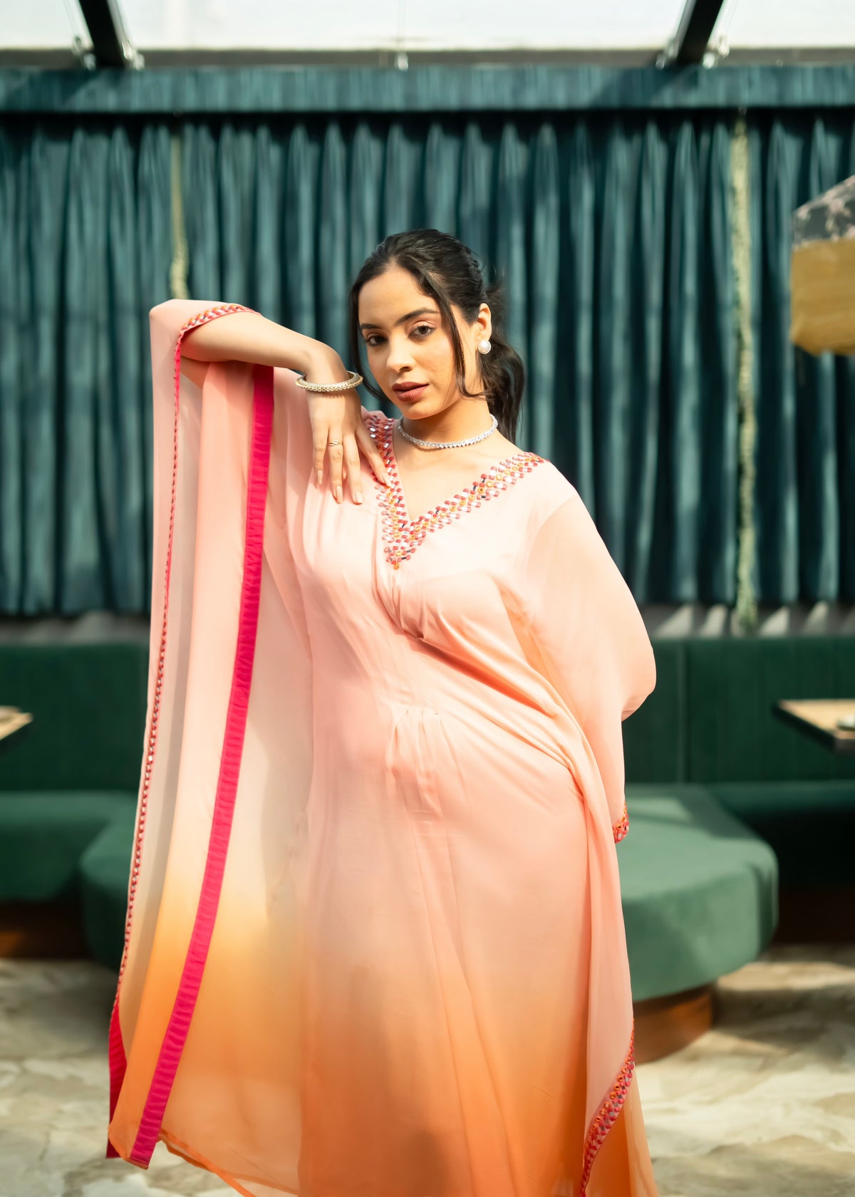 Fida Peach Orange Ombré Kaftan