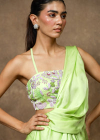 Miorah Pastel Green Drape Saree Set