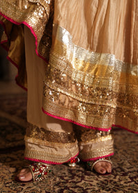 Vayu Champagne Beige Crushed Chanderi Anarkali Set