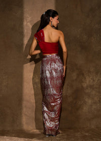Aabra Dark Raspberry Metallic Drape Skirt Set