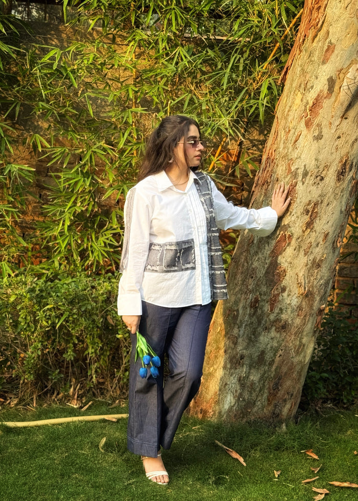 Denim Fray & Fade White Shirt