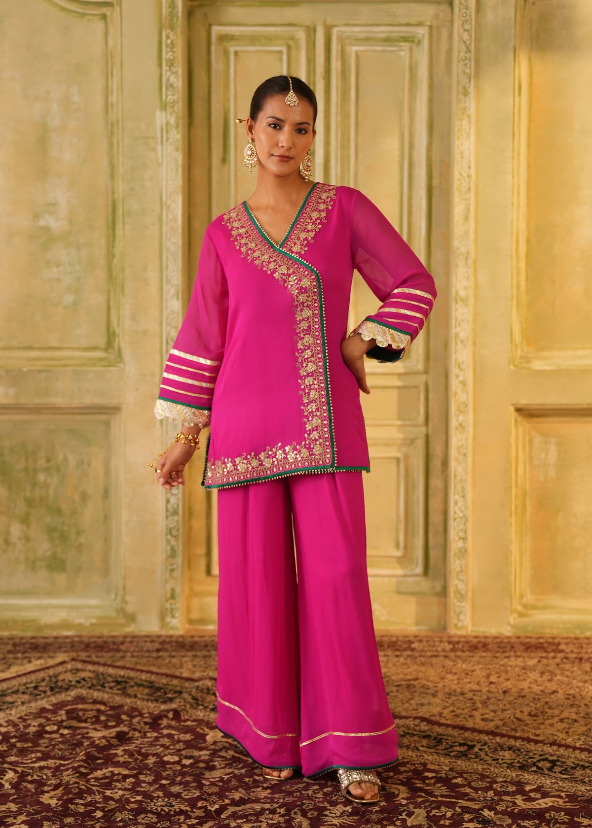Aynur Rani Pink Angrakha Palazzo Set