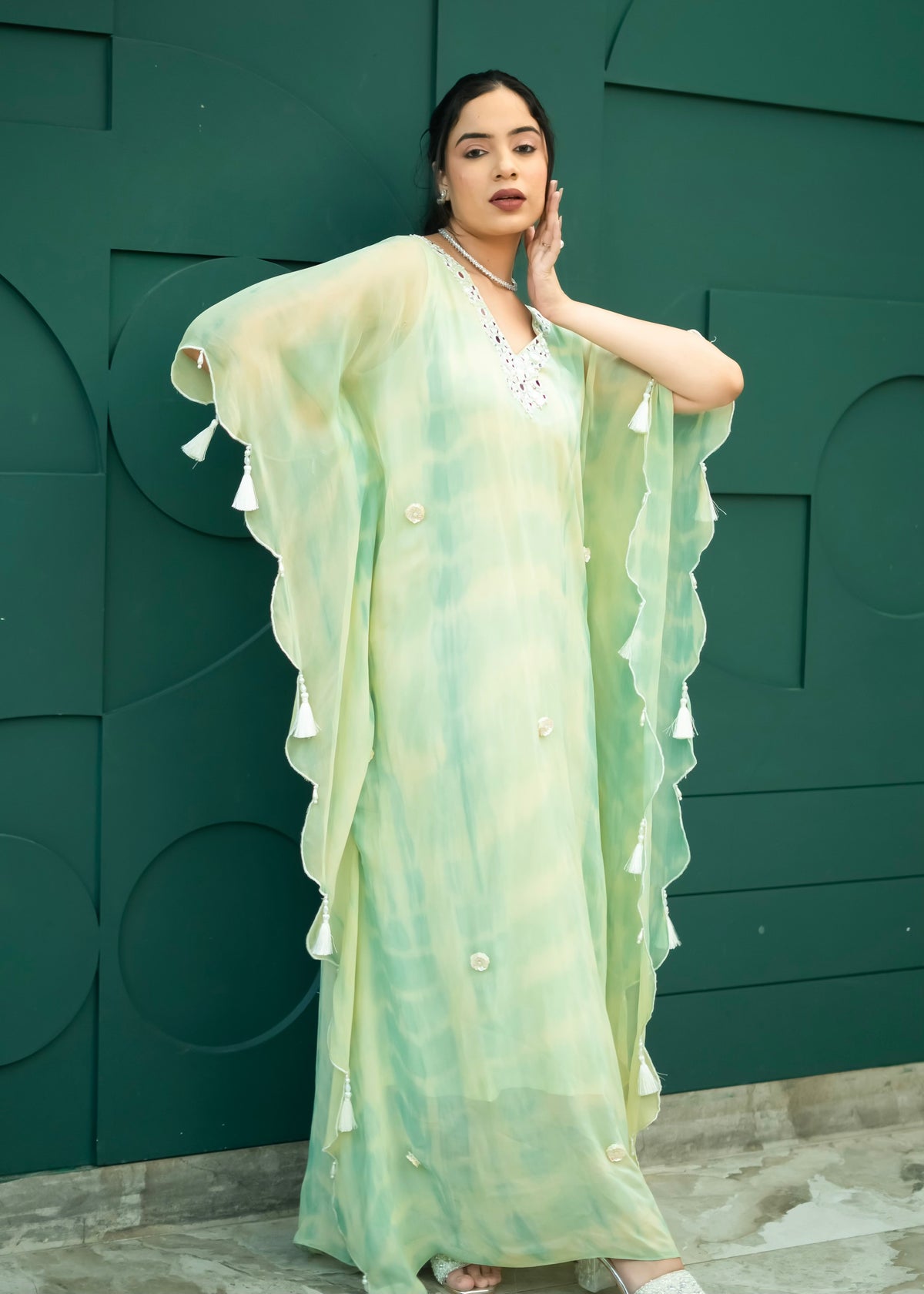 Inara Mint Green Tie & Dye Kaftan