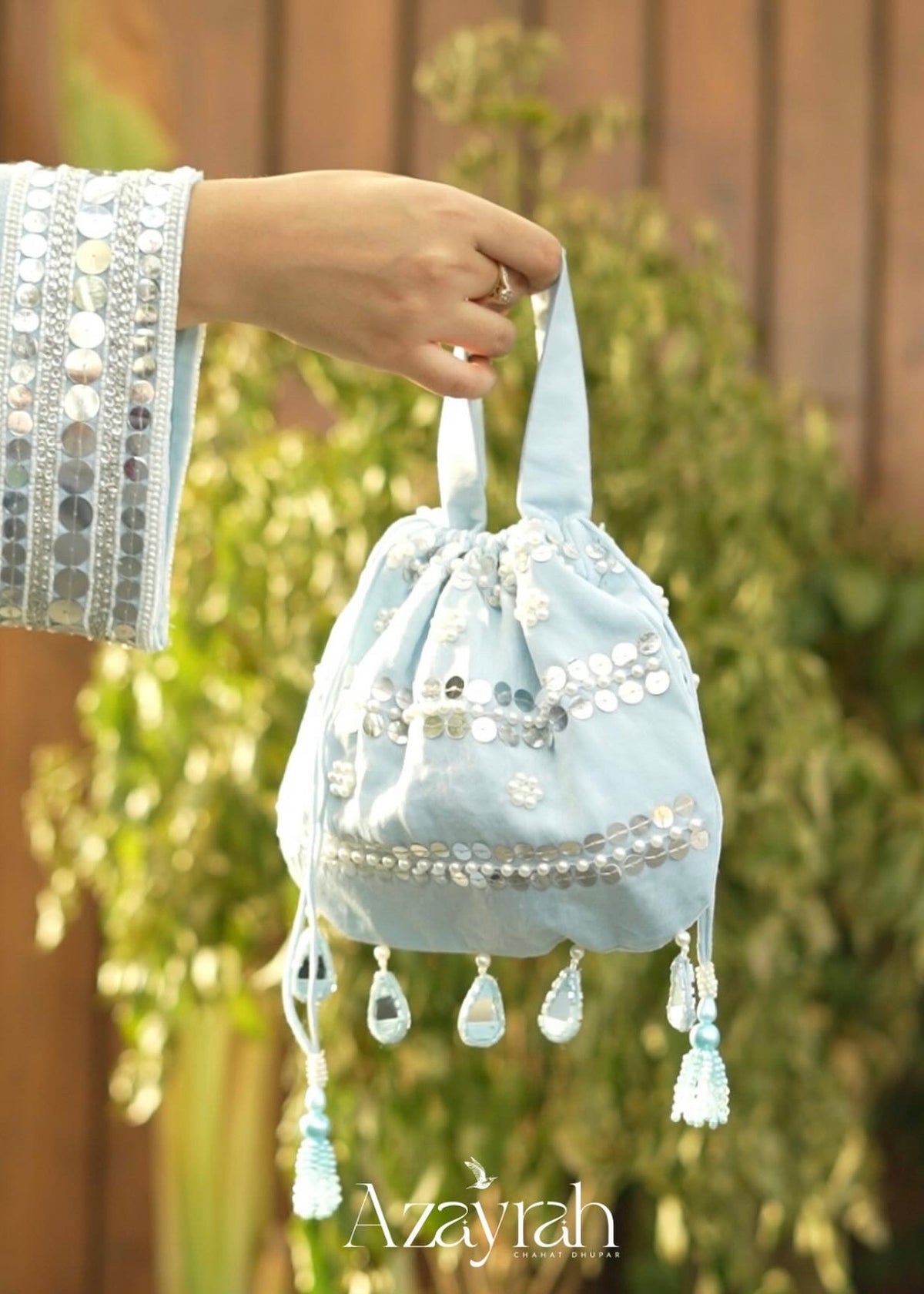 Noor Powder Blue Set with Potli