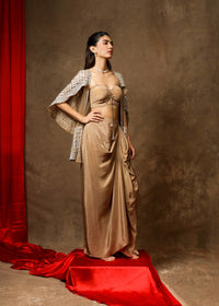 Hazoor Brown Cape Jacket Drape Set