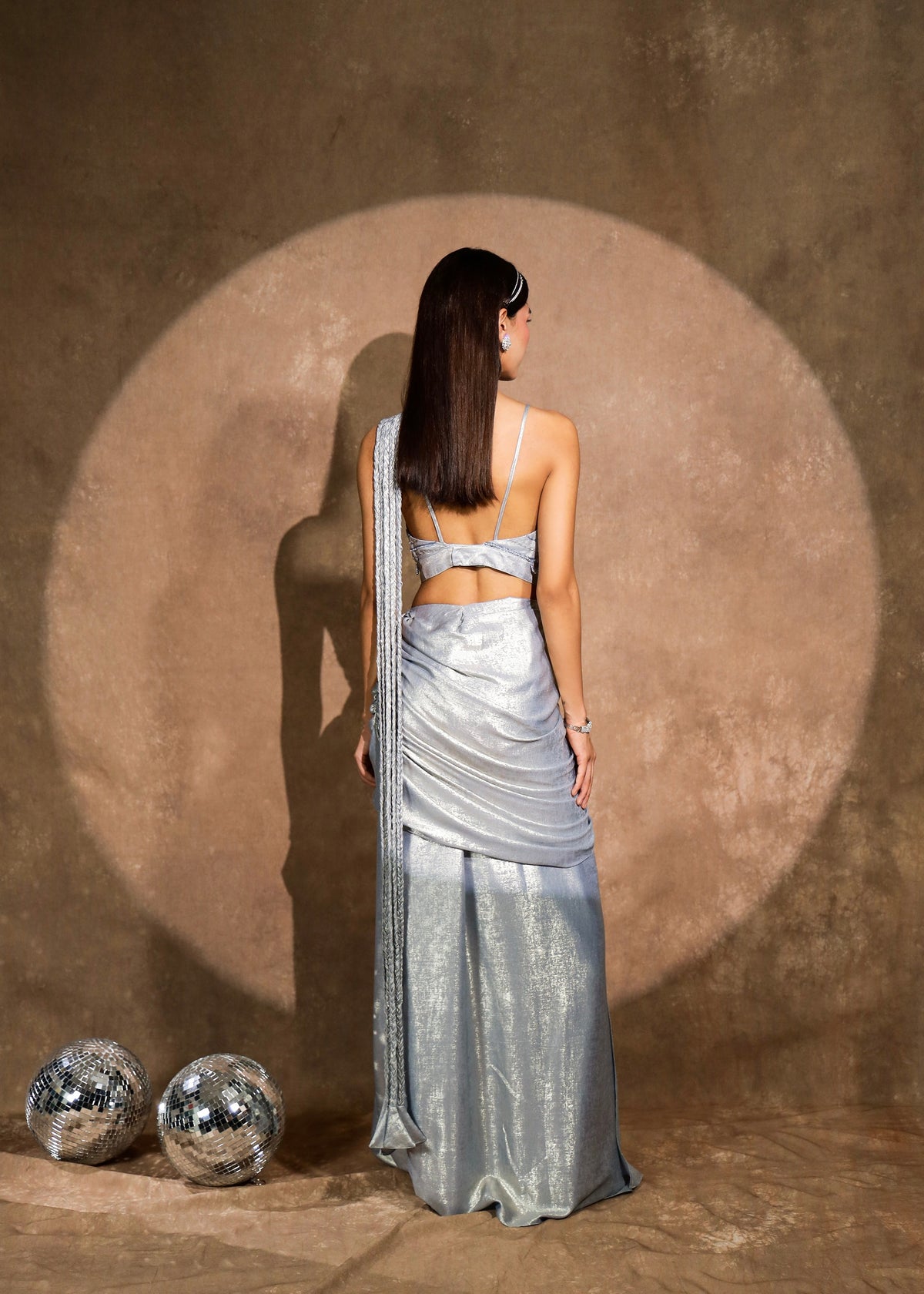 Ruh Metallic Powder Blue Conceptual Drape Saree